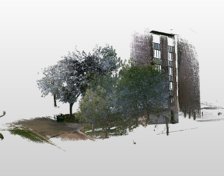 Point cloud capture of the 701 Lake Hinsdale driveway on the north face of the building.
